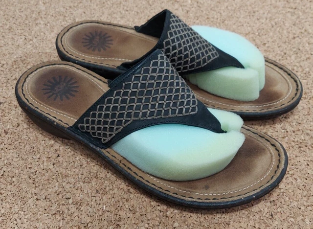 UGG Mahala Flip Flop Thong Sandal Brown Black Leather Womens Size 8