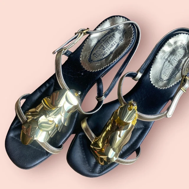 Sandali disco oro vintage Swinging anni 60 T Elliot Sons Jeaunesse 4 37 US6 AA