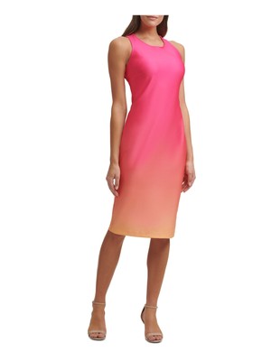 GUESS Womens Pink Stretch Sleeveless Jewel Neck Midi Party Sheath Dress 4