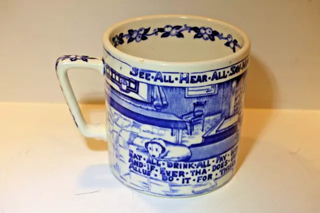 Vintage Crown Devon Blue/White Large Yorkshire Mug "Drink All Pay Nowt" VGC 2