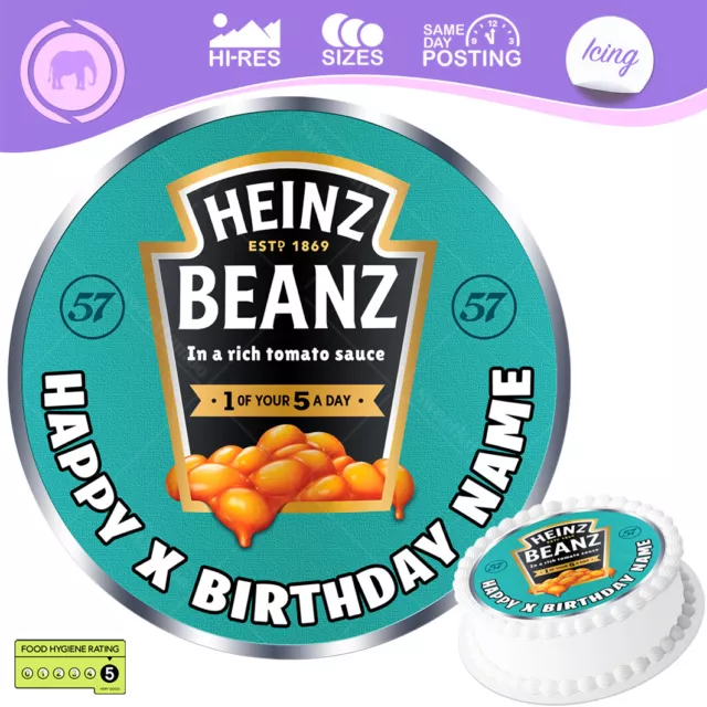 Heinz Beans Cake Topper can Baked 57 Birthday Round Personalised Edible Icing