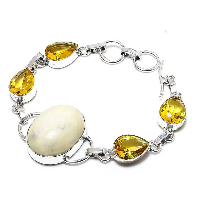 Swiss Green Opal, Citrine Gemstone Handmade Gift Bracelet 7-8" P463