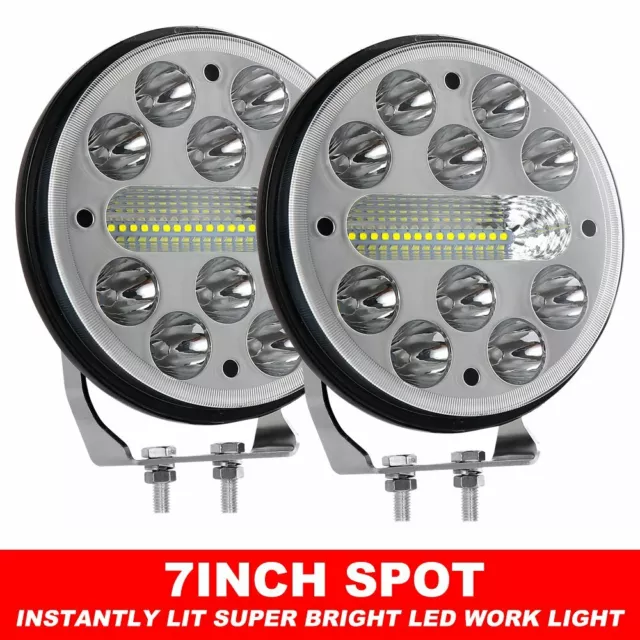 Pair 7 inch  SPOT LED Driving Lights Round Headlights Offroad 4x4 Spotlights