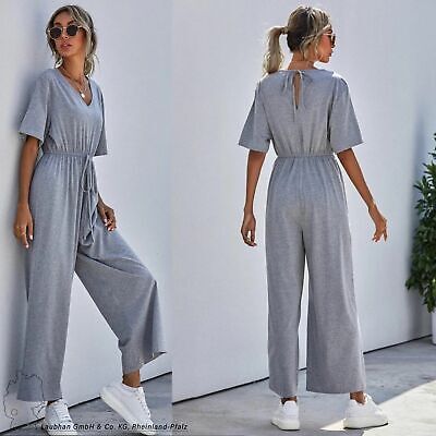 Womens Summer Jumpsuit Fashion Overall Light Casual Combi Pantsuit Half Sleeve