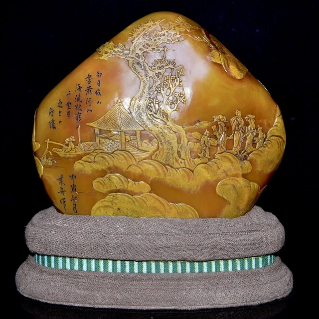 Chinese Exquisite Handmade Figures Landscape carving Shoushan Stone Statue Seal