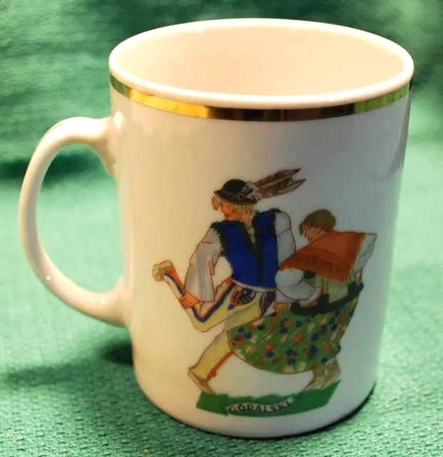 Vintage POLISH FOLK DANCERS Mug GORALSKI Gold Trim Made in Poland Jarolina RARE