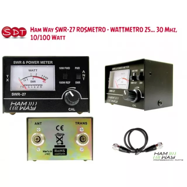 Ham Way SWR-27 ROSMETRO - WATTMETRO 25... 30 Mhz, 10/100 Watt