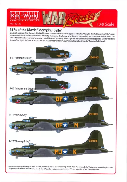 Kits World Decals 1/48 B-17 FLYING FORTRESSS from the Movie MEMPHIS BELLE