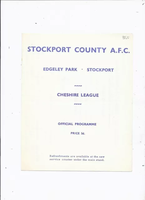 Stockport County v Northwich Victoria 23 October 1965 Reserve Match