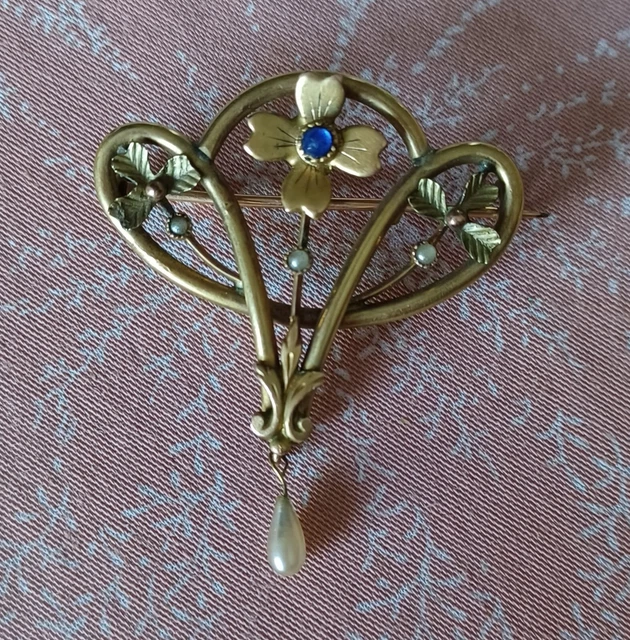 Ancienne Broche En Acier Art Nouveau art deco émailler fleurie