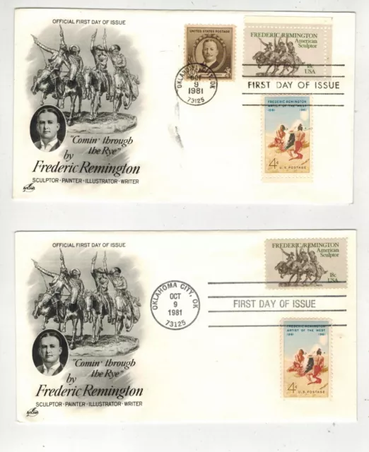 Artist Frederic Remington #1904 Oklahoma Fdc Combo Set Of 2 + #888 1940 Stamp