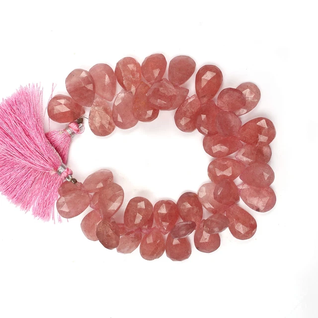Tanzanian Natronite Beads, Strawberry Quartz Pear Beads, 8 Inch 13X16-14X18 MM