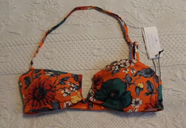 French Connection Women's Floral Bandeau Swim Top SV3 Sunshine Orange Size XS