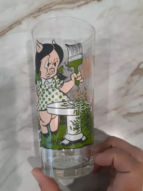 Vintage Rare Pepsi 1976 Porky Petunia Pig Character Glass Tumbler Mowing Lawn