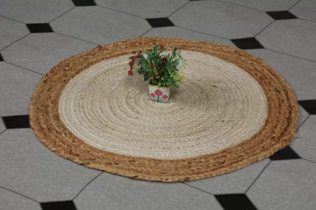 Indian Handmade Jute Rug Natural Fiber Rug Handmade Braided Rug Round Area Rug