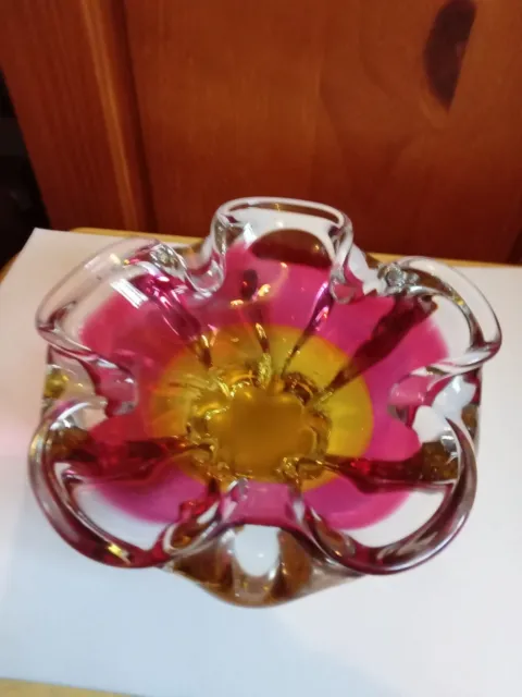 Chribska  Czech Pink And Orange Glass Bowl