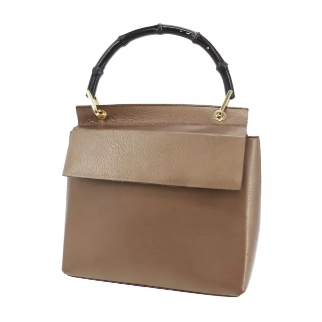 GUCCI Used Handbag Bamboo Metallic Brown Leather Italy #CA118 S