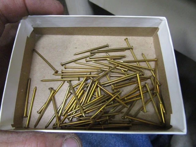 100 NOS Vintage #16 X 1" Brass Escutcheon Pins Dome Head Brad Nails 5/64" Dia.