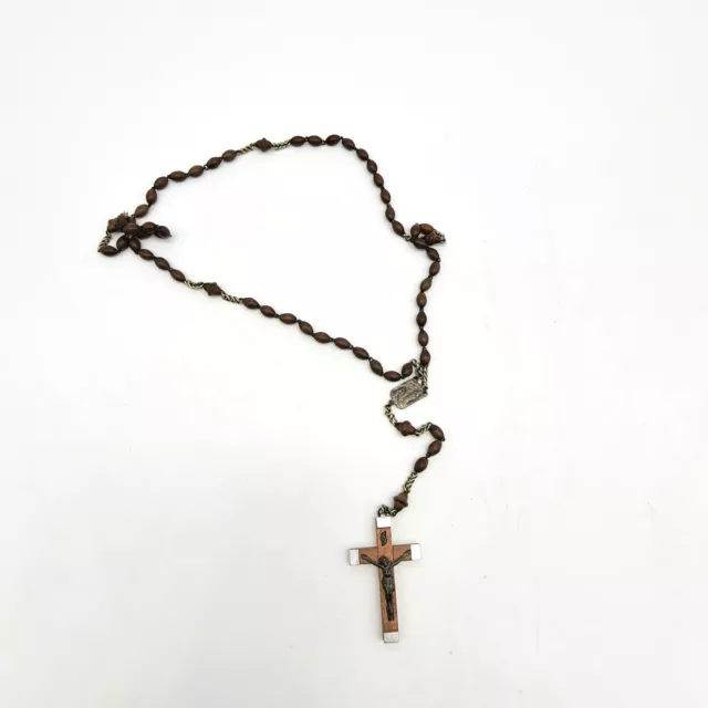 Vintage Rosary Crucifix Our Lady of LOURDES FRANCE Vintage Wood Beads