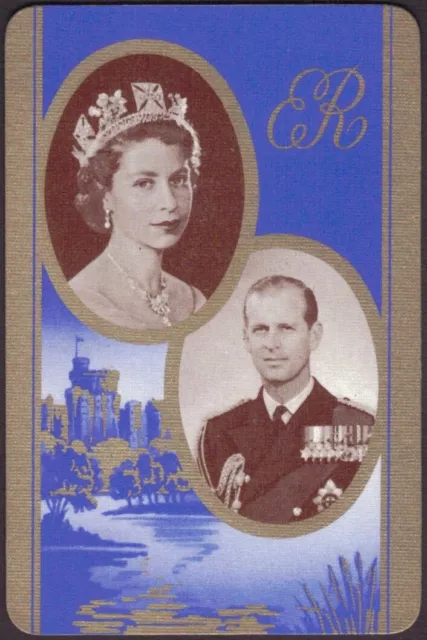 PLAYING CARDS SINGLE Card Old Vintage QUEEN ELIZABETH PRINCE PHILIP ...