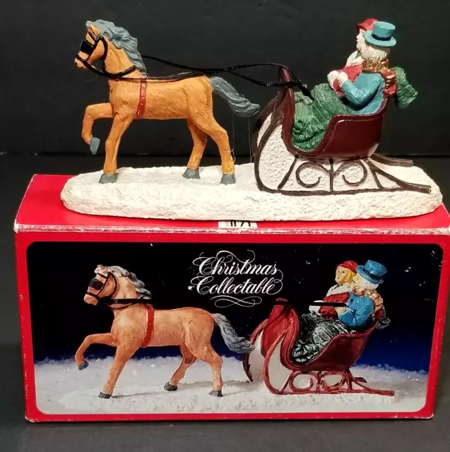 Vintage Santas Best Horse Drawn Sleigh Man Woman Christmas Village Decor  1990's