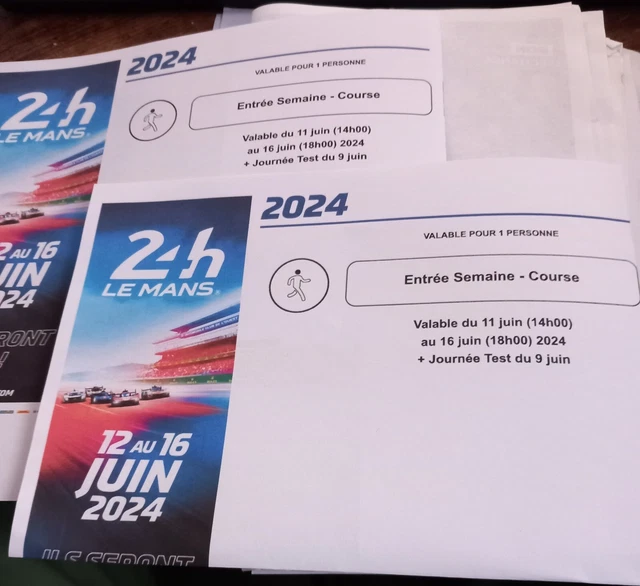 2 BILLETS 24H du mans 2024 SEMAINE COURSE valable du 11 Juin au 16 juin