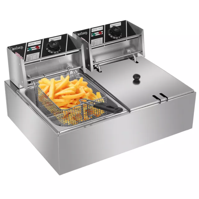 2500W Electric Stainless Steel Double Cylinder Fryer 12.7QT UK Plug