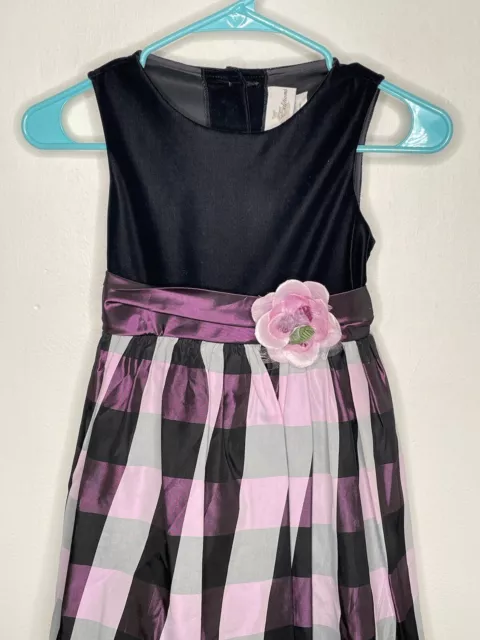 Rare Editions Formal Dress Girls Size 6X Purple Velvet Taffeta Plaid Knee Length 3