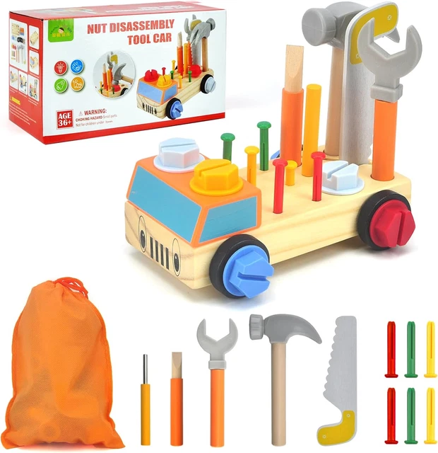 ACCXFEK Wooden Toys Kids Tool Set - Montessori Toys for 2 year olds and Up, Fine
