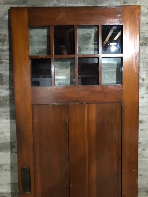 Antique Craftsman Interior Wood Stained Entry Door /w Red Glass & 8 Panes 34x82 3