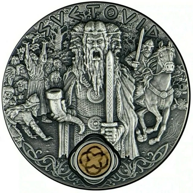 2019 $2 Niue SVETOVID Thinder Slavic Gods Antique Finish 2 Oz Silver Coin.