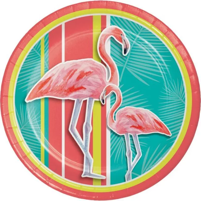 Hawaiian Luau Party Island Oasis Flamingo 9 Inch Paper Plates 8 Pack Tableware