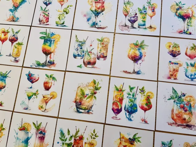 6x Watercolour Cocktail Card Toppers Birthday Mothers Day Drinks Card Making
