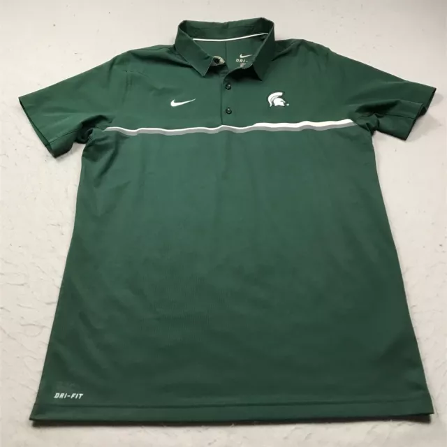 Michigan State Spartans Polo Shirt Mens Large Green Nike Dri Fit NCAA Logo Sport