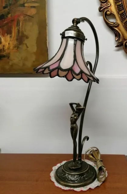 Lampada da tavolo comodino ottone paralume in mosaico di vetro