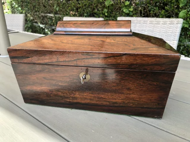 Lovely Quality Antique Regency Rosewood Tea Caddy Regency Triple Section 2 Box