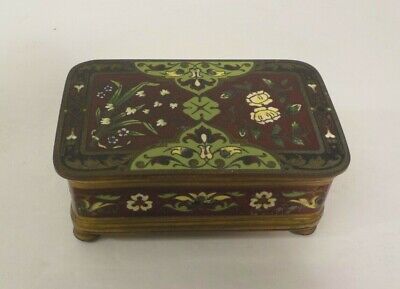 19th C. French Champleve Enamel on Bronze Footed Trinket Box (#2)