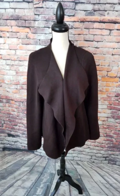 Eileen Fisher Women's Brown Open Front Cotton Blend Wrap Cardigan Sweater Sz L