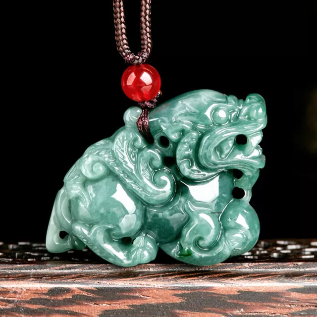 Natural Grade A Jade Jadeite Lucky Gift Men Women Flying Kirin Pixiu Pendant