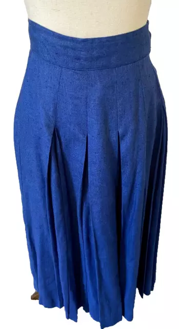 Vintage LIZ CLAIBORNE Y2K Linen Split Skirt Roy Blue Full Pleat High Waist Midi