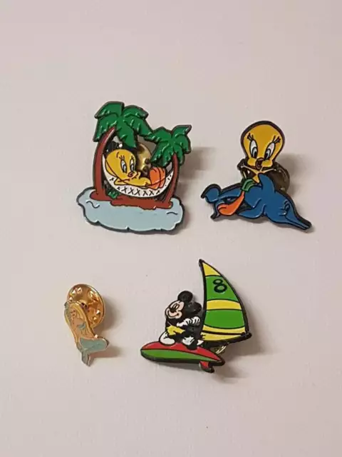 Lot of 3 Disney Mickey and Looney Tunes Tweety Vintage SEDESMA S.A. Pins +1 Gift