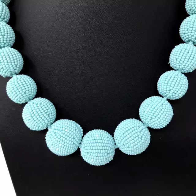 J CREW Turquoise Aqua Orbs Graduated Seed Bead Ball Necklace Boho Statement 18"