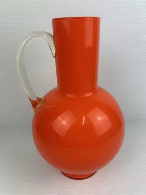 Vintage Empoli Double Orange Cased Glass Jug Ewer Retro Italy MCM