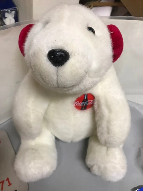 COCA-COLA Plush Design White Teddy Bear Sitting SOFT  Toy 1996  12"