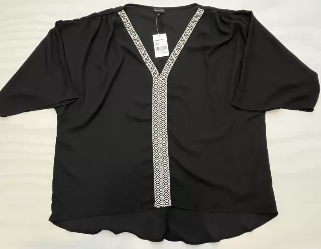 Buckle Black Shirt Womens Large Blouse Boho Top Flowy Classic V Neck Sheer Work