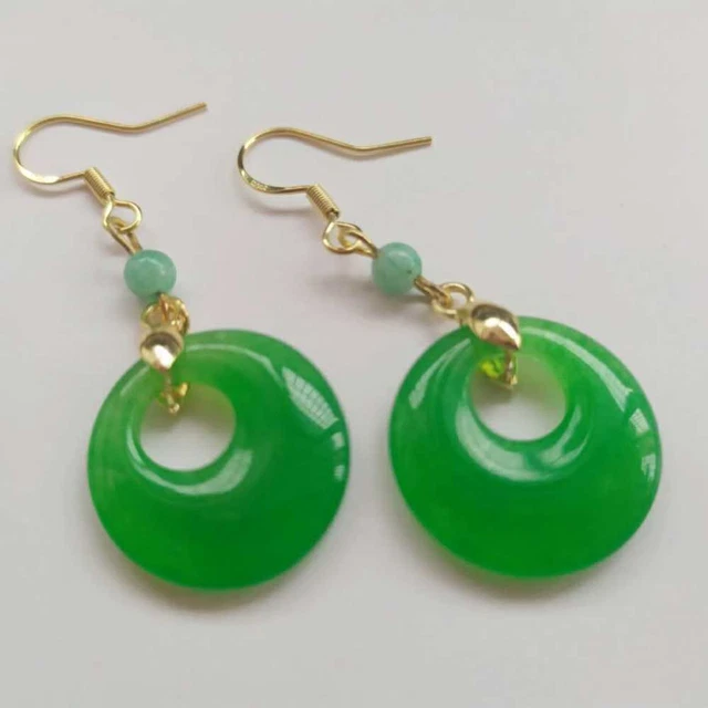 Natural Jadeite jade Peace buckle Earrings Eardrop CARNIVAL VALENTINE'S DAY Hook