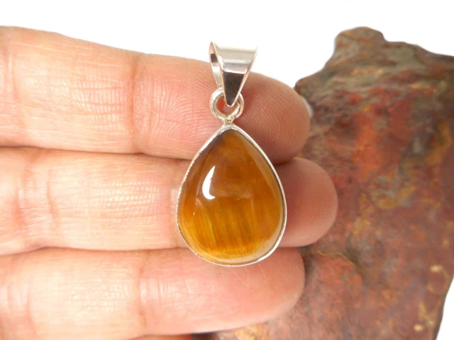 Teardrop  TIGERS  EYE  Sterling  Silver  Gemstone  PENDANT  925