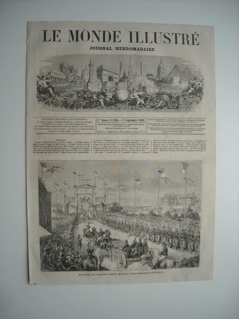 Gravure 1861. Arrivee De Sa Majeste L'empereur A Biarritz, Le 30 Aout.
