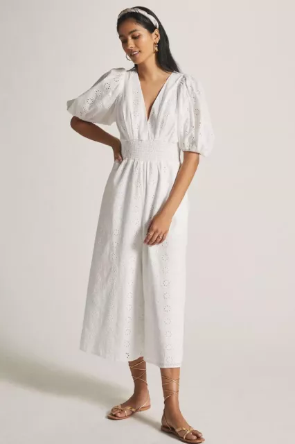 Anthropologie Hutch WideLeg Smocked Waist Eyelet Jumpsuit White 2X plus $198 NEW