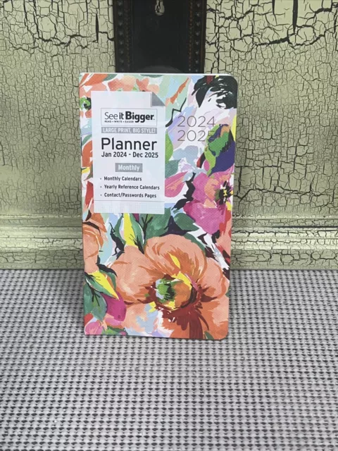 Large Print 2024 2025 2-Year Monthly Pocket Purse Planner Calendar Floral 2Pg/Mo